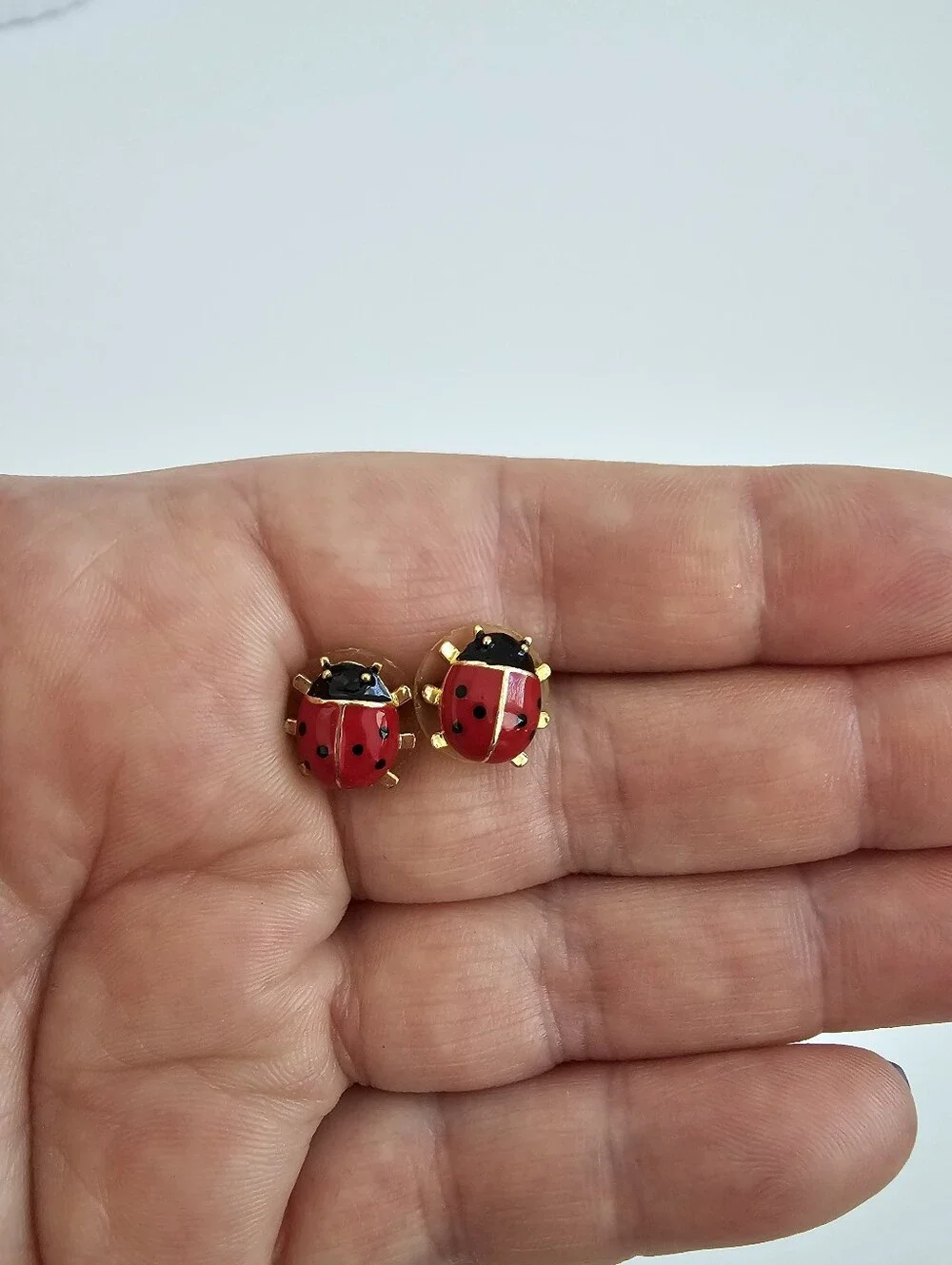 Vintage Red Enamel Ladybug Stud Earrings – Gold-Tone Pierced Post Earrings​